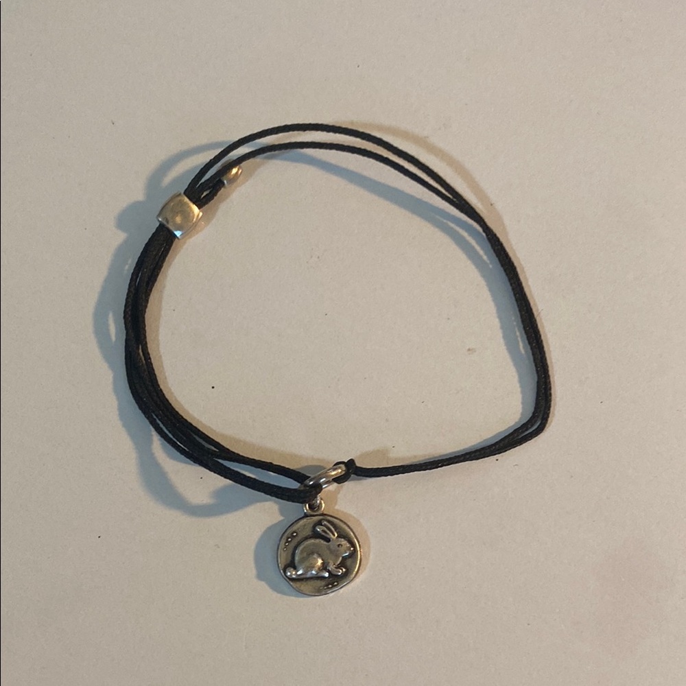Elegant Black Bracelet with silver Rabbit Charm